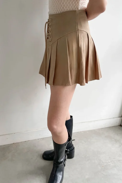 PLEATED TWILL MINI SKIRT