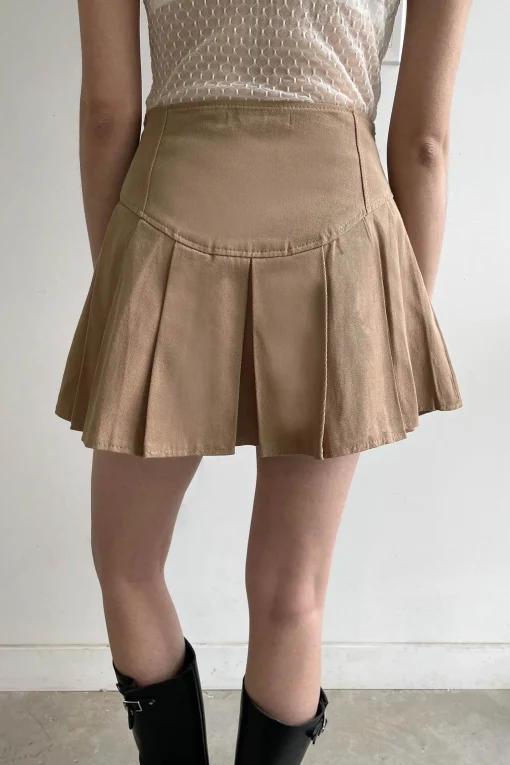 PLEATED TWILL MINI SKIRT