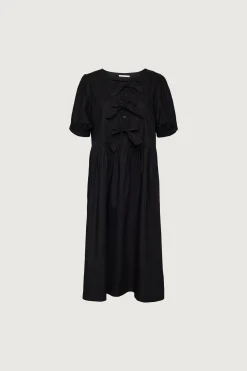 PUFF SLEEVE MIDI DRESS WITH BOWS