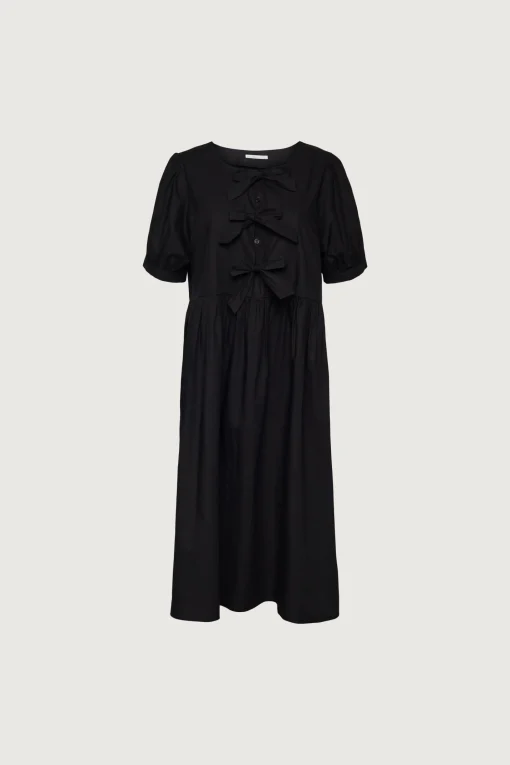PUFF SLEEVE MIDI DRESS WITH BOWS