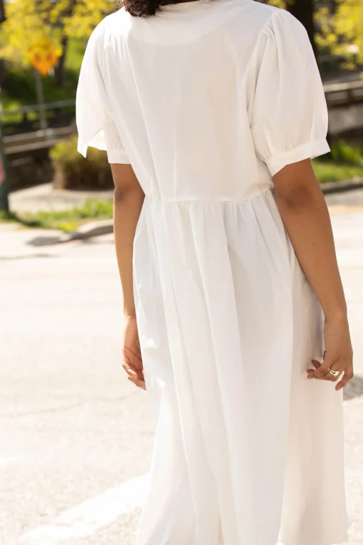 PUFF SLEEVE MIDI DRESS WITH BOWS