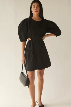 PUFF SLEEVE MINI DRESS WITH CUTOUTS