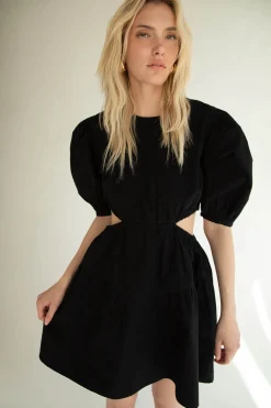 PUFF SLEEVE MINI DRESS WITH CUTOUTS