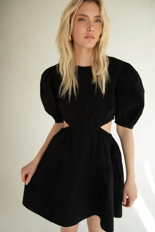 PUFF SLEEVE MINI DRESS WITH CUTOUTS