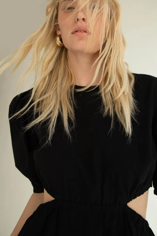 PUFF SLEEVE MINI DRESS WITH CUTOUTS