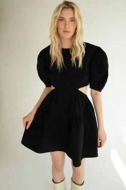 PUFF SLEEVE MINI DRESS WITH CUTOUTS