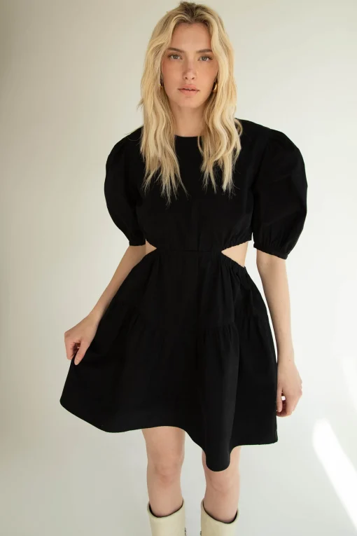 PUFF SLEEVE MINI DRESS WITH CUTOUTS