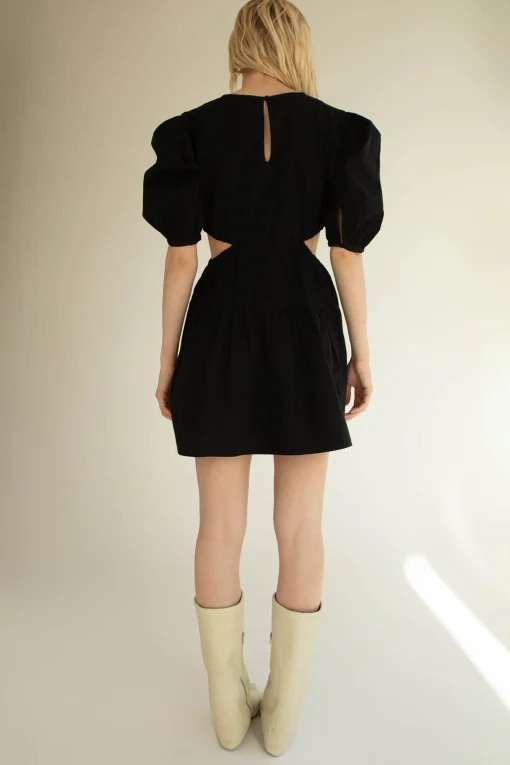 PUFF SLEEVE MINI DRESS WITH CUTOUTS