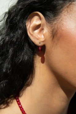 RED BEAD HOOP EARRING