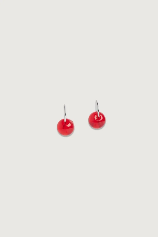 RED BEAD HOOP EARRING