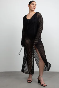 REVERSIBLE SHEER RIB-KNIT DRESS SWIM COVERUP