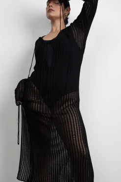 REVERSIBLE SHEER RIB-KNIT DRESS SWIM COVERUP