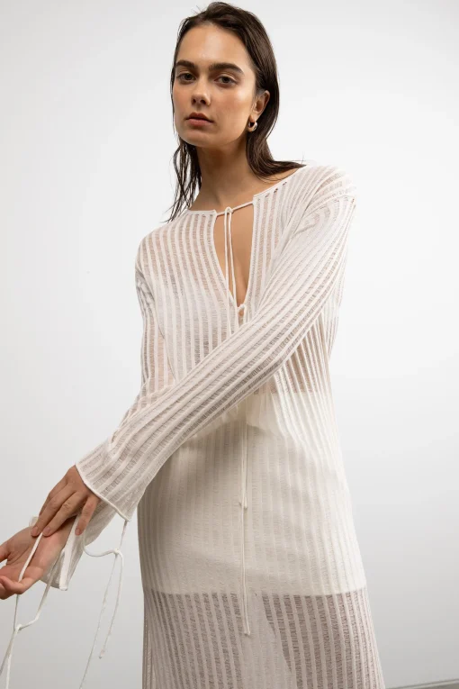 REVERSIBLE SHEER RIB-KNIT DRESS SWIM COVERUP