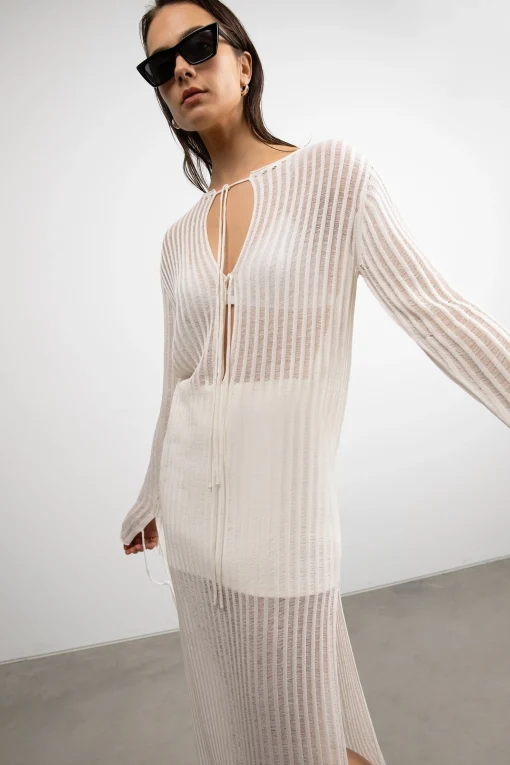 REVERSIBLE SHEER RIB-KNIT DRESS SWIM COVERUP