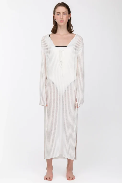 REVERSIBLE SHEER RIB-KNIT DRESS SWIM COVERUP
