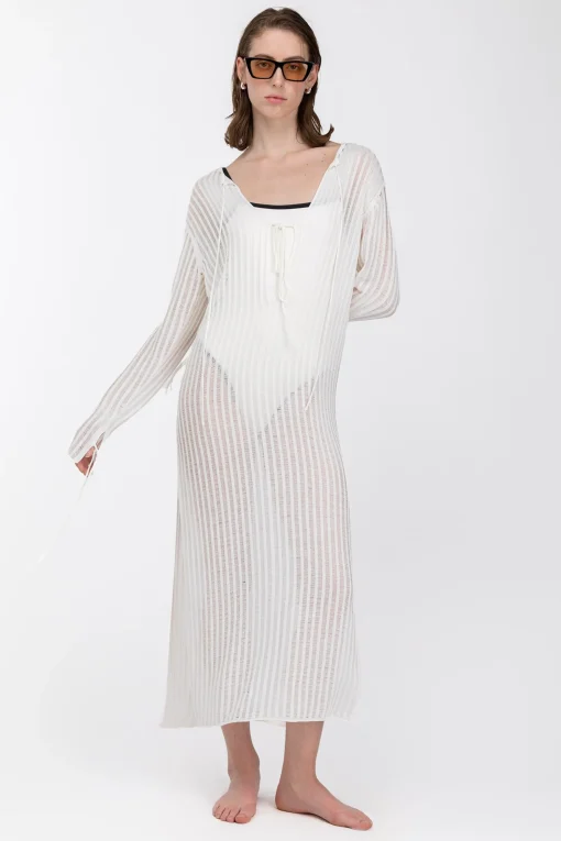 REVERSIBLE SHEER RIB-KNIT DRESS SWIM COVERUP
