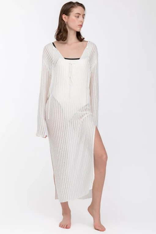 REVERSIBLE SHEER RIB-KNIT DRESS SWIM COVERUP