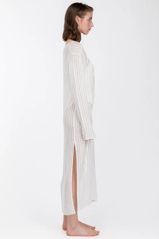 REVERSIBLE SHEER RIB-KNIT DRESS SWIM COVERUP