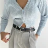 RIBBED BUTTON-FRONT CROPPED CARDIGAN