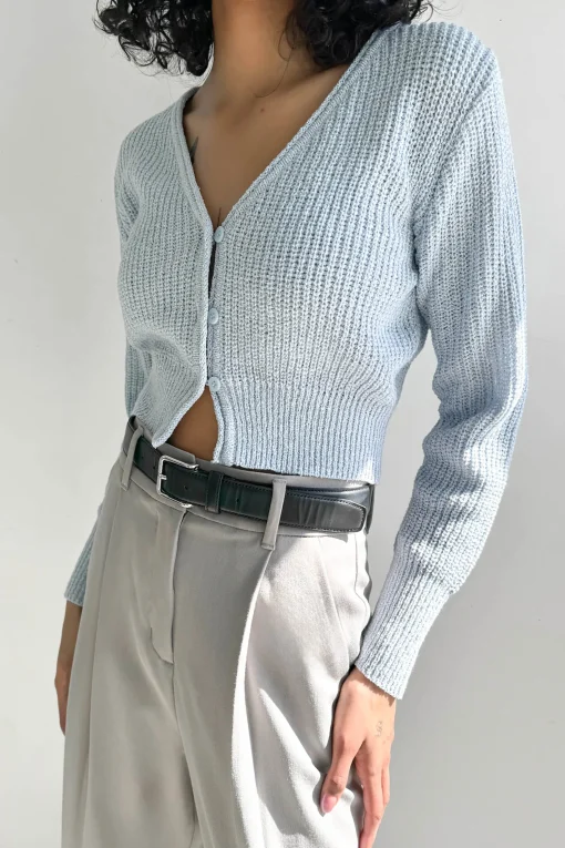 RIBBED BUTTON-FRONT CROPPED CARDIGAN