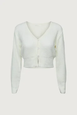 RIBBED BUTTON-FRONT CROPPED CARDIGAN