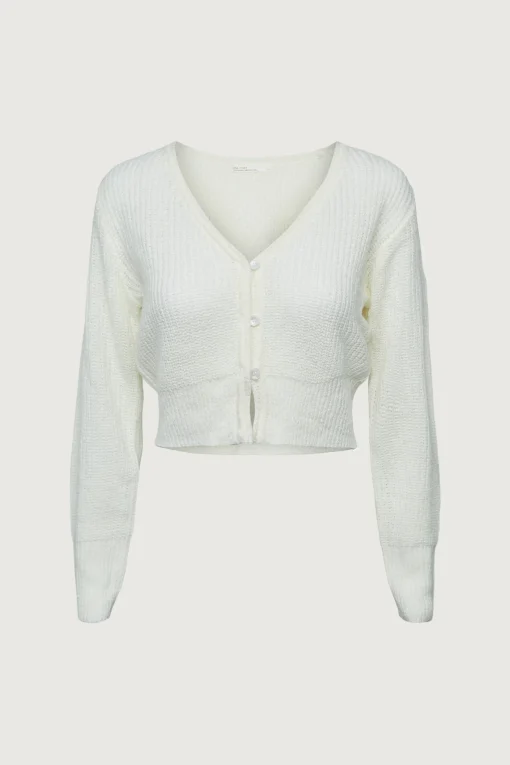 RIBBED BUTTON-FRONT CROPPED CARDIGAN