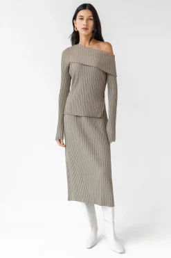 RIBBED KNIT MIDI SKIRT