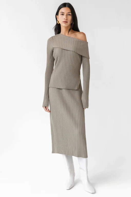 RIBBED KNIT MIDI SKIRT