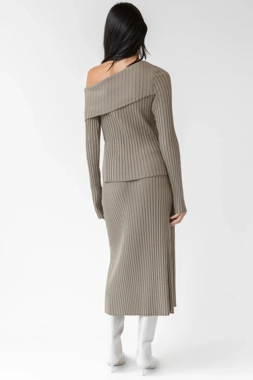 RIBBED KNIT MIDI SKIRT