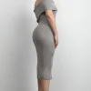 RIBBED OFF THE SHOULDER MIDI DRESS