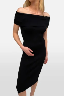 RIBBED OFF THE SHOULDER MIDI DRESS