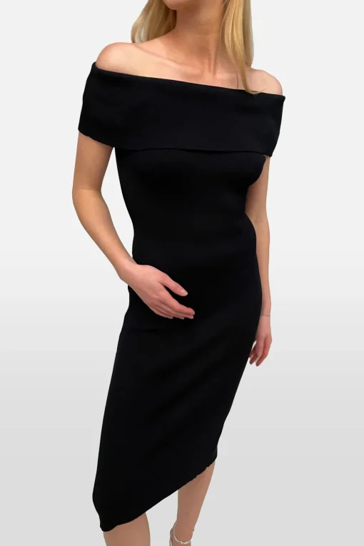 RIBBED OFF THE SHOULDER MIDI DRESS