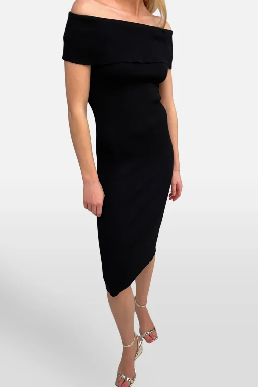 RIBBED OFF THE SHOULDER MIDI DRESS