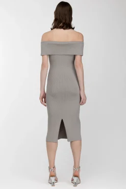 RIBBED OFF THE SHOULDER MIDI DRESS