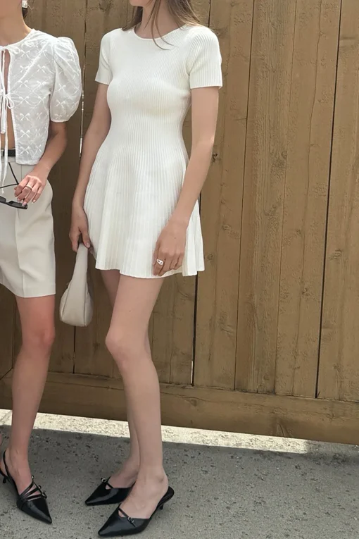 RIBBED SHORT SLEEVE MINI DRESS