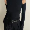 RIBBED SHOULDER CUTOUT SWEATER