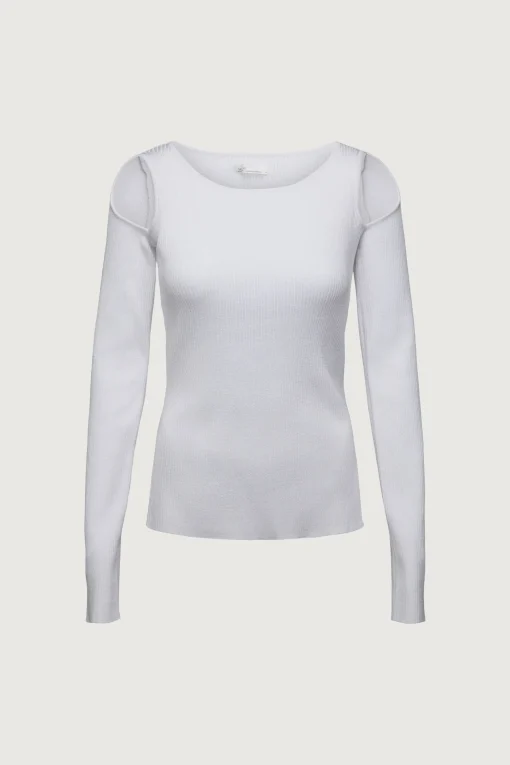 RIBBED SHOULDER CUTOUT SWEATER