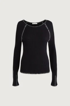 RIBBED SWEATER WITH CONTRAST STITCHING