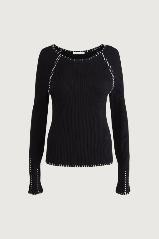 RIBBED SWEATER WITH CONTRAST STITCHING