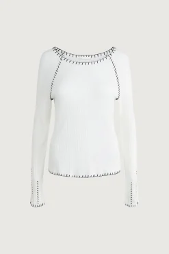 RIBBED SWEATER WITH CONTRAST STITCHING