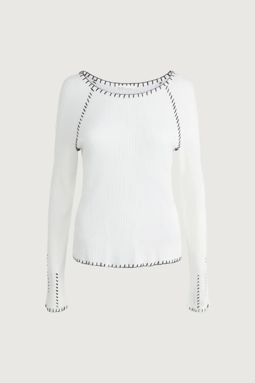 RIBBED SWEATER WITH CONTRAST STITCHING
