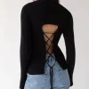 RIBBED SWEATER WITH TIE-BACK DESIGN