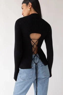 RIBBED SWEATER WITH TIE-BACK DESIGN