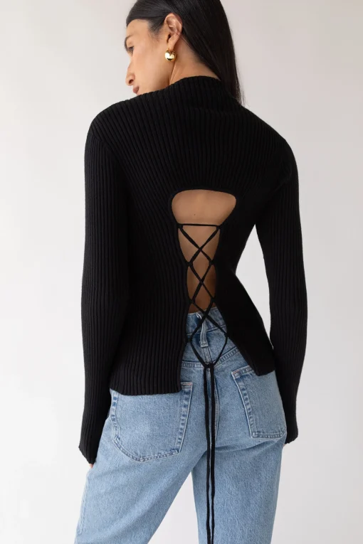 RIBBED SWEATER WITH TIE-BACK DESIGN
