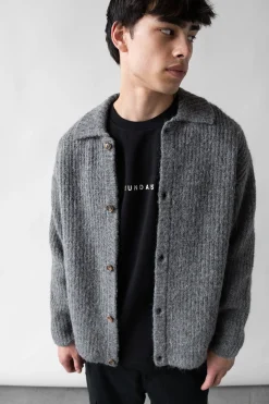 RIB-KNIT COLLARED CARDIGAN