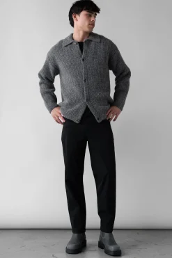 RIB-KNIT COLLARED CARDIGAN