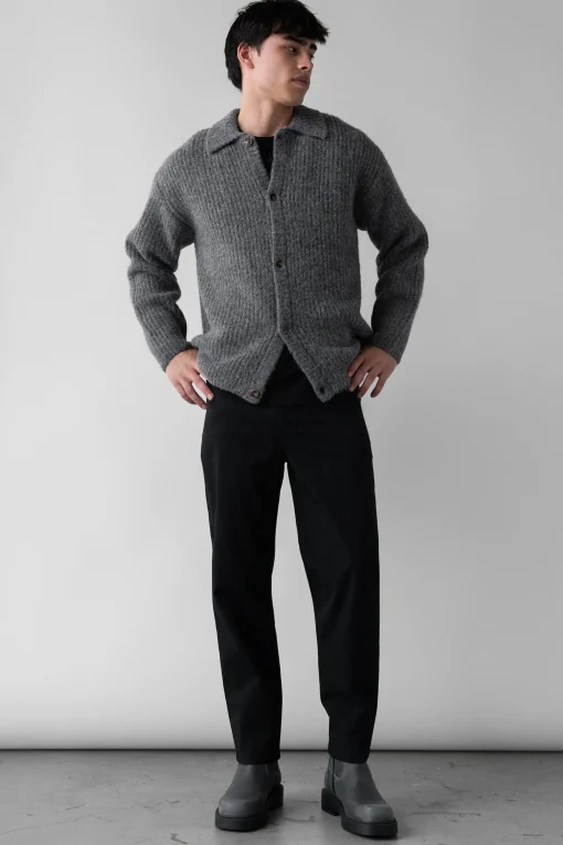 RIB-KNIT COLLARED CARDIGAN