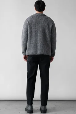 RIB-KNIT COLLARED CARDIGAN