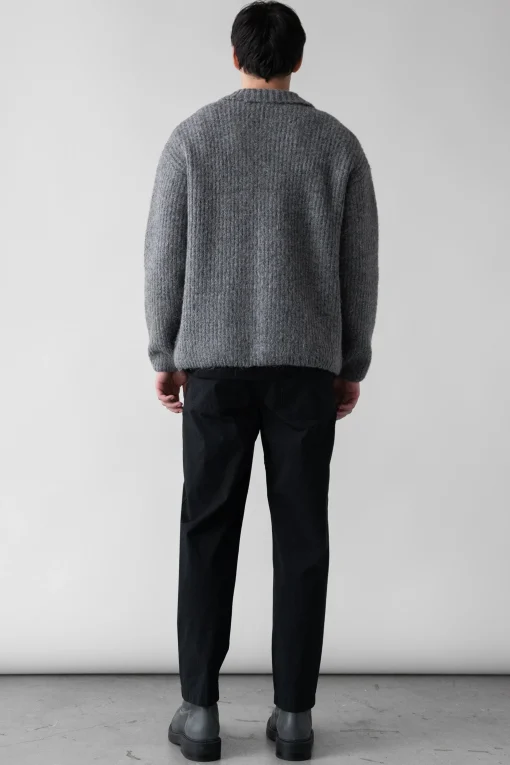 RIB-KNIT COLLARED CARDIGAN