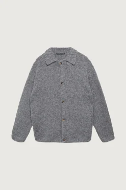RIB-KNIT COLLARED CARDIGAN